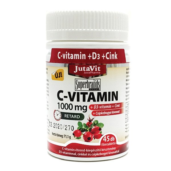 JutaVit C-vitamin 1000 mg + D3-vitamin + Cink + csipkebogyó kivonattal retard filmtabletta (45x)