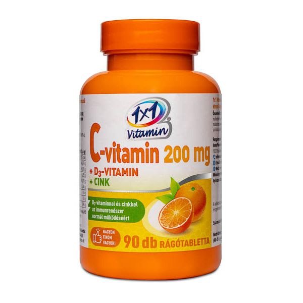 1x1 Vitamin C-vitamin 200 mg + D3-vitamin + cink rágótabletta (90x)