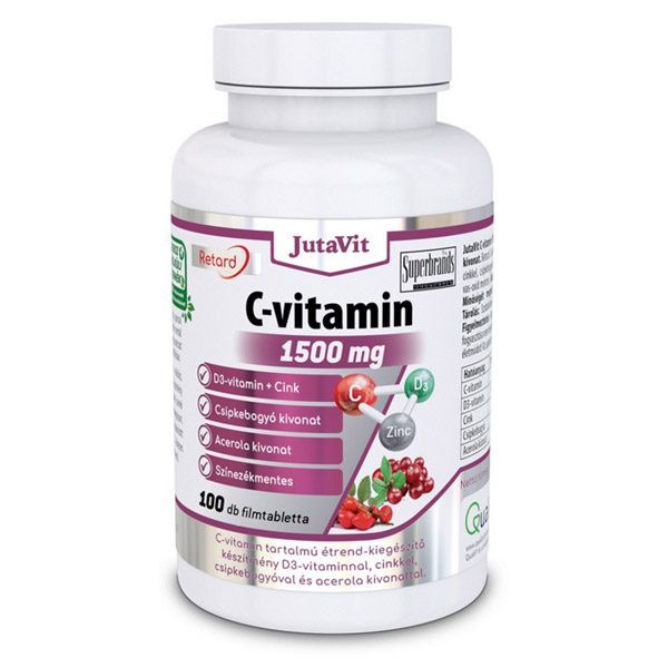 JutaVit C-vitamin 1500 mg + D3-vitamin + Cink + csipkebogyó + acerola kivonattal retard filmtabletta (100x)