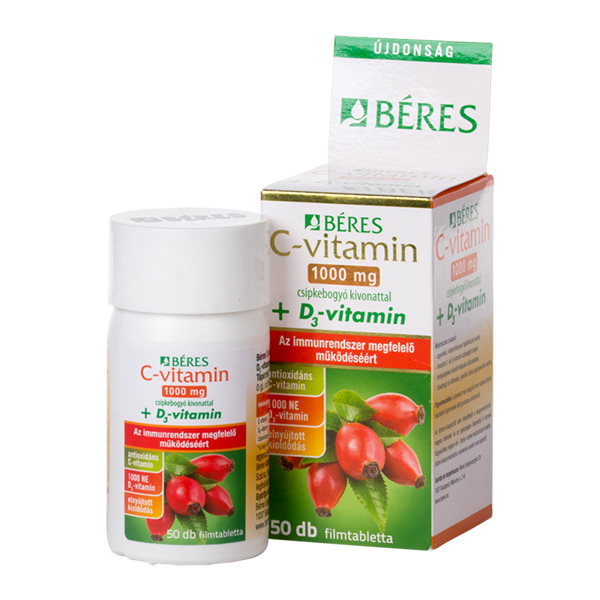 Béres C-vitamin 1000 mg csipkebogyó kivonattal + D3-vitamin filmtabletta (50x)