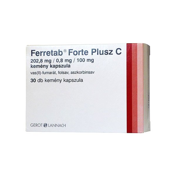 Ferretab Forte Plusz C 202,8 mg/0,8 mg/100 mg kemény kapszula (30x)