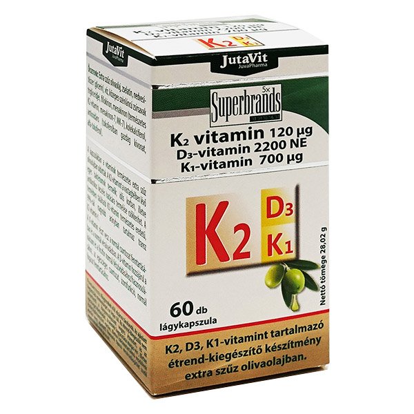 JutaVit K2-vitamin 120 µg + D3-vitamin 2200 NE + K1-vitamin 700 µg lágykapszula (60x)