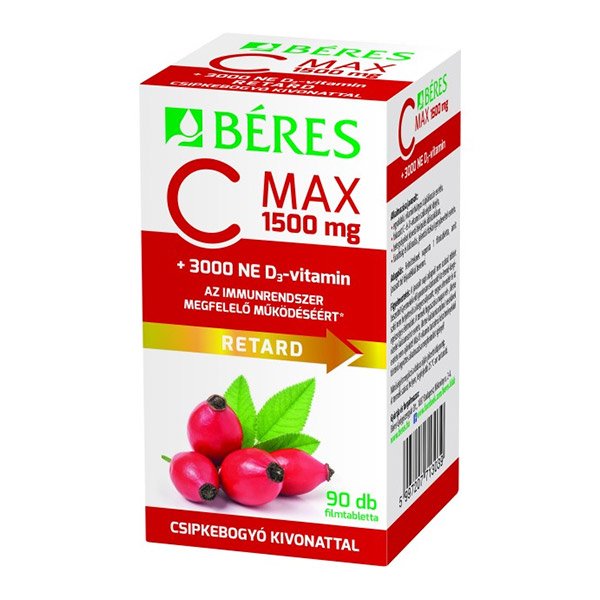 Béres C MAX 1500 mg retard csipkebogyó kivonattal + 3000NE D3-vitamin filmtabletta (90x)