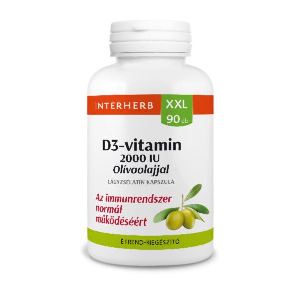 Interherb XXL D3-vitamin 2000 IU olívaolajjal lágyzselatin kapszula (90x)