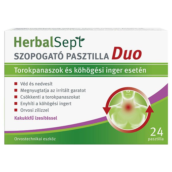 Dr. Theiss HerbalSept szopogató pasztilla Duo torokpanaszok és köhögési inger esetén kakukkfű ízesítéssel (24x)