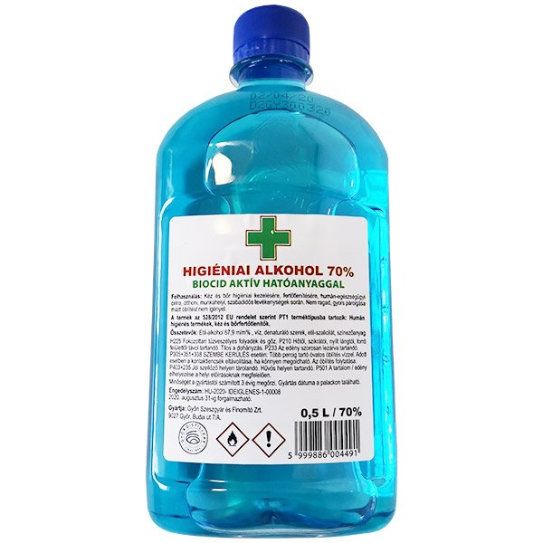 Kézfertőtlenítő higiéniai alkohol 70% biocid aktív hatóanyaggal (500ml)