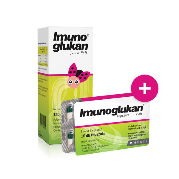 Imunoglukan P4H Junior szirup + ajándék Imunoglukan P4H kapszula (120ml+10x)