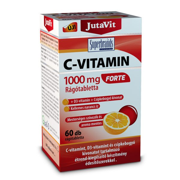 JutaVit C-vitamin 1000 mg Forte + D3-vitamin + Csipkebogyó kivonattal rágótabletta (60x)