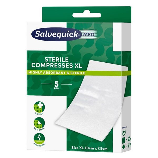 Salvequick Med steril sebpárna XL - 10cm x 7,5cm (5x)
