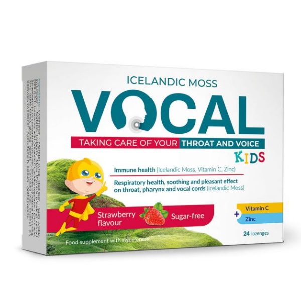Vocal KIDS eper ízű szopogató tabletta izlandi zuzmóval (24x)