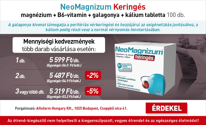 NeoMagnizum Keringés magnézium + B6-vitamin + galagonya + kálium tabletta (100x)
